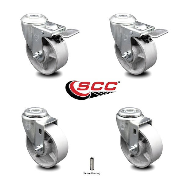 4 Inch Semi Steel Swivel Bolt Hole Caster Set with 2 Total Lock Brake SCC